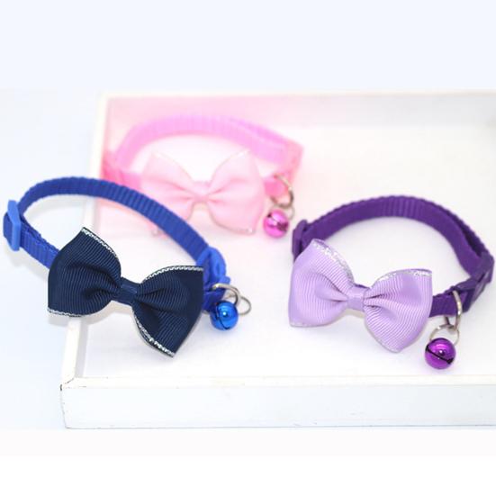 Yousheng Pet Bow Collar Solid Color Holiday Dress Up Adorable Pet Cats Bow-knot Collar with Bell for Christmas