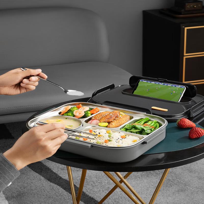 TAFUCO 304 Stainless Steel 5-Compartment Bento Lunch Box with Insulated Bag and Cutlery