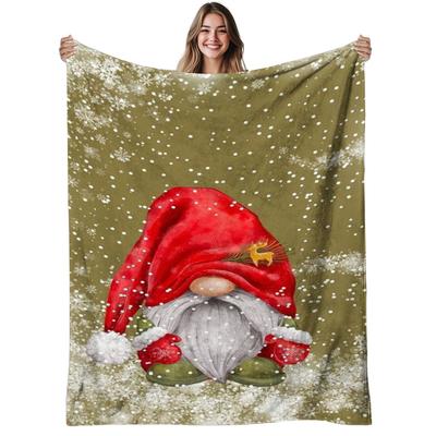 1pc Cozy Nordic Christmas Gnome Blanket - Soft Warm 280GSM Flannel Bedspread with Gnome & Scandinavian Patterns, All-Season Couch Bed Cover for Sofa, 