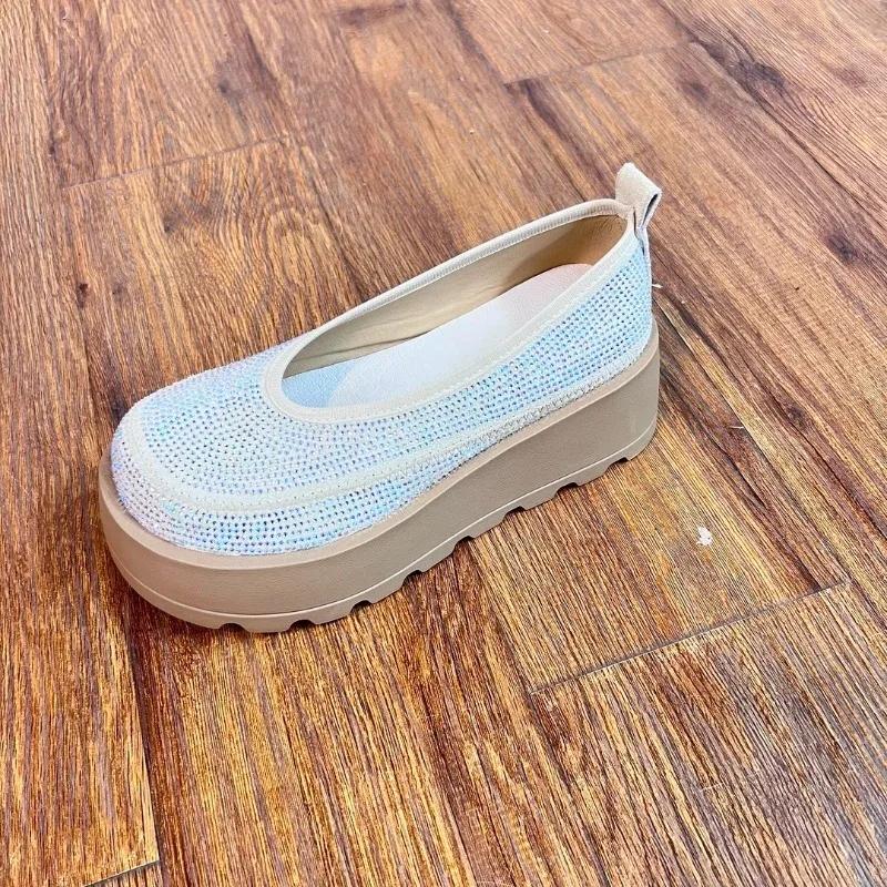 Women's Casual Shoes Platform Sole Rhinestone Upper Shallow Mouth Women's Loafers Leisure One Kick Fashion Zapatillas De Mujer