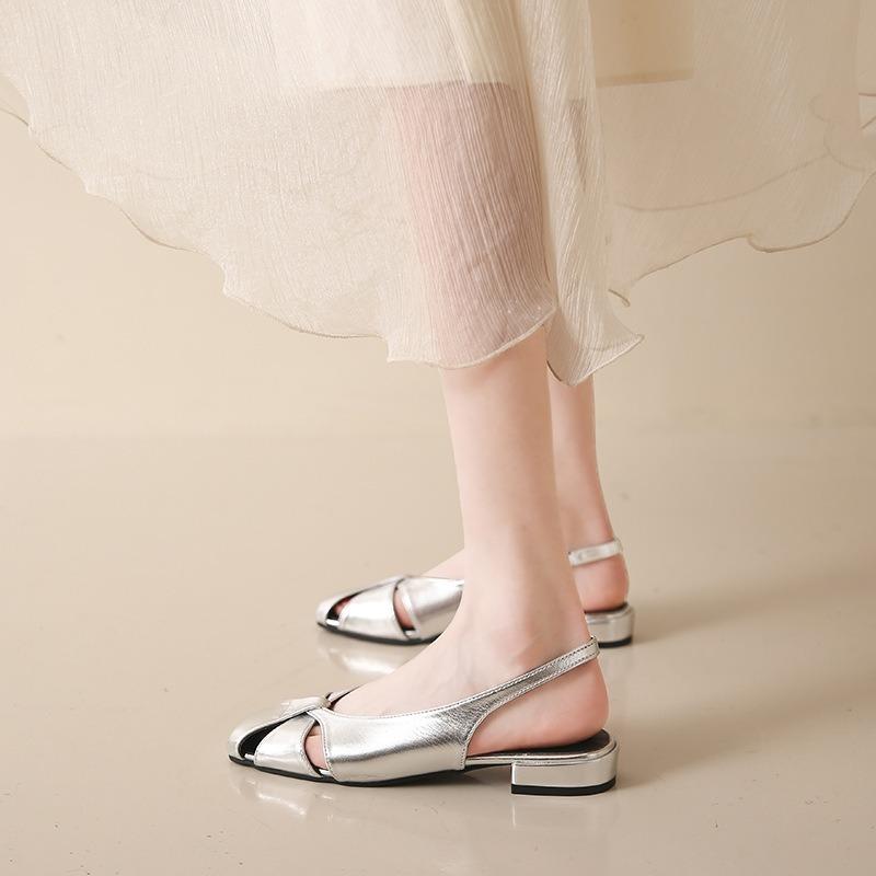 Sandale cu vârf gol pentru femei, pantofi din piele moale, cu vârf pătrat, cu fund plat și gură mică, mărime mare