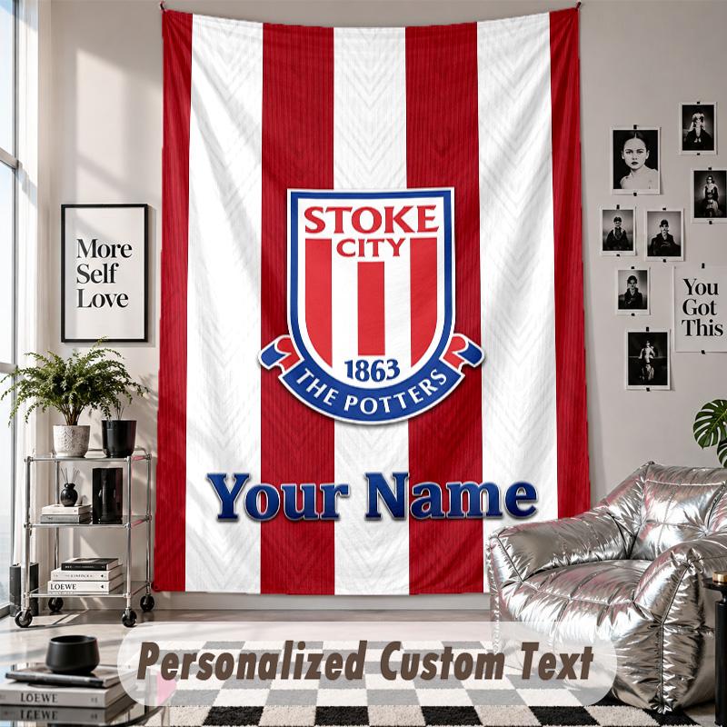 Wall Hanging Tapestry With Custom Name & Text, Stoke City FC Decorative Tapestry For Bedroom