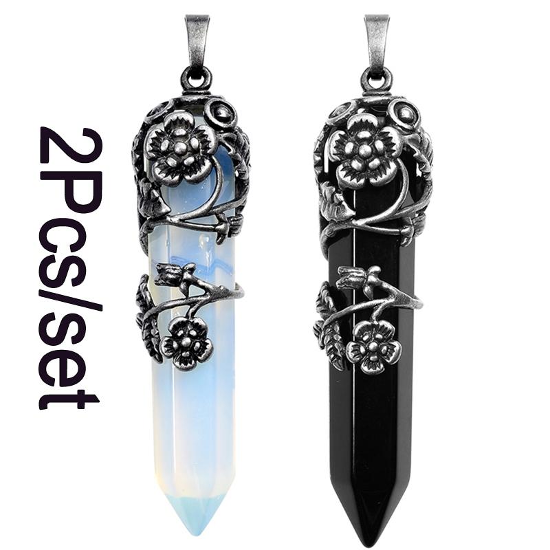 Mode natürliche Kristall sechseckige Säule Vintage Legierung Rose Anhänger Amethyst Kristall Halskette