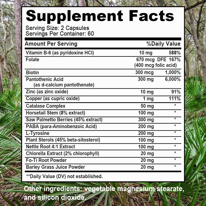 Men’s Hair & Beard Dietary Supplement, Saw Palmetto Extract Biotin Vitamin B‑6 Complex, 120 Capsules