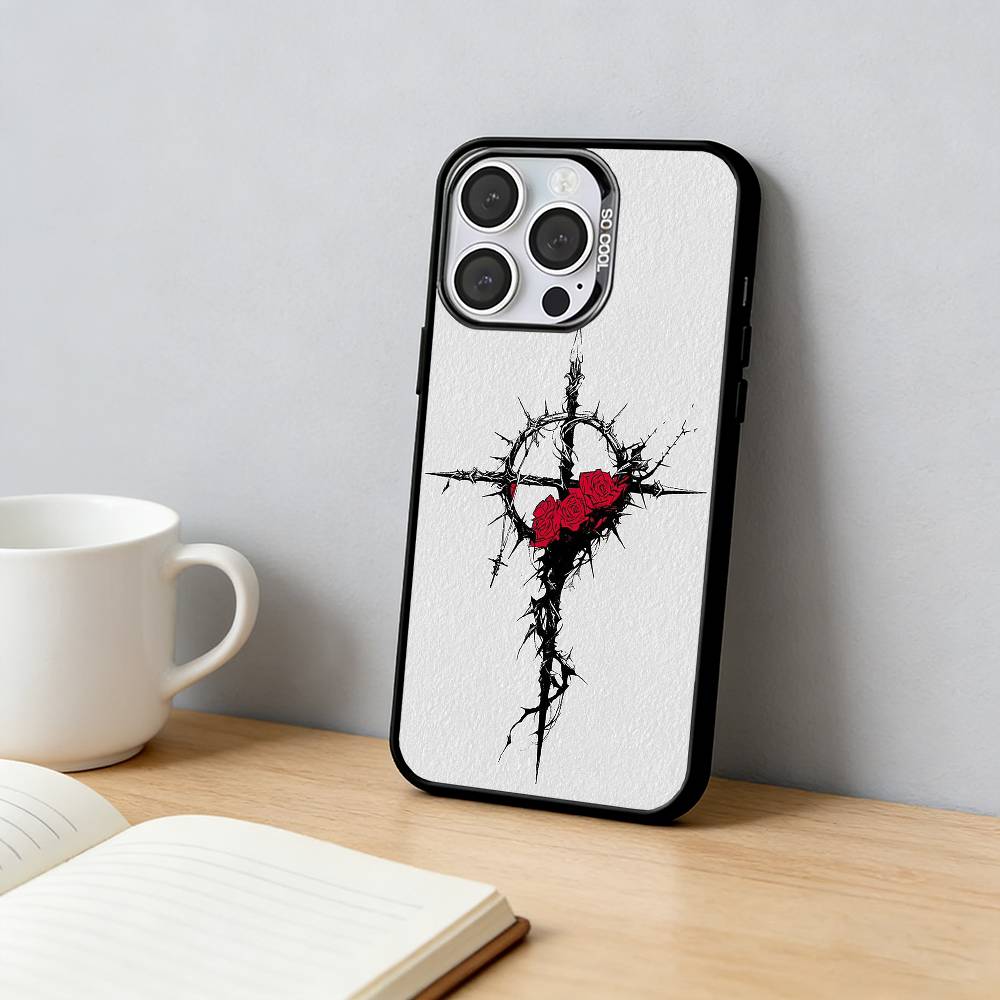 

Black The Cross Of Jesus Phone Case For iPhone 17,16,15,14,13,12,11 Plus,Pro Max,XS,Colored Silver Plated Inside Cover iPhone15