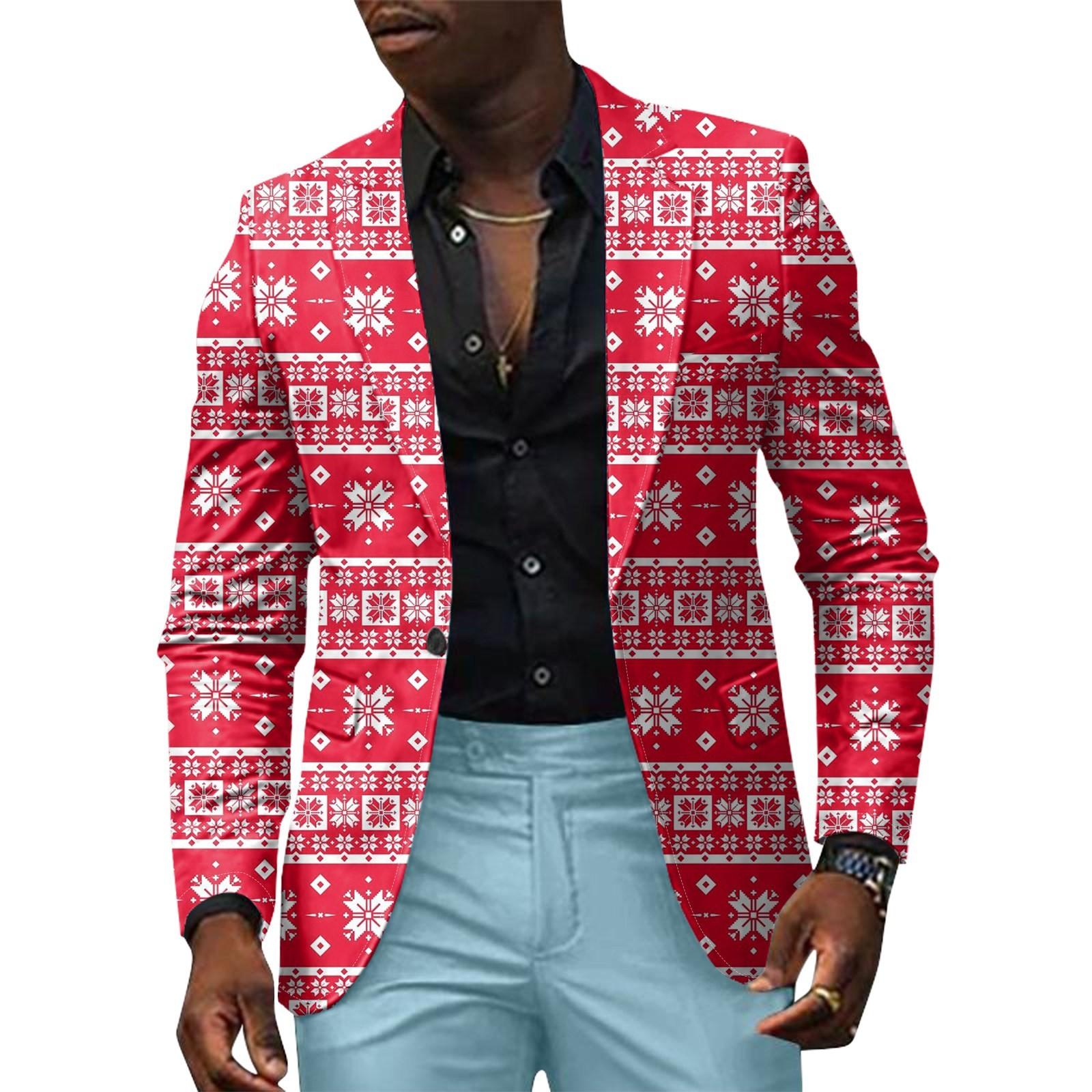 

Унисекс Зимние рождественские принты Пиджаки Унисекс Повседневная мода Куртки на пуговицах XXL красный