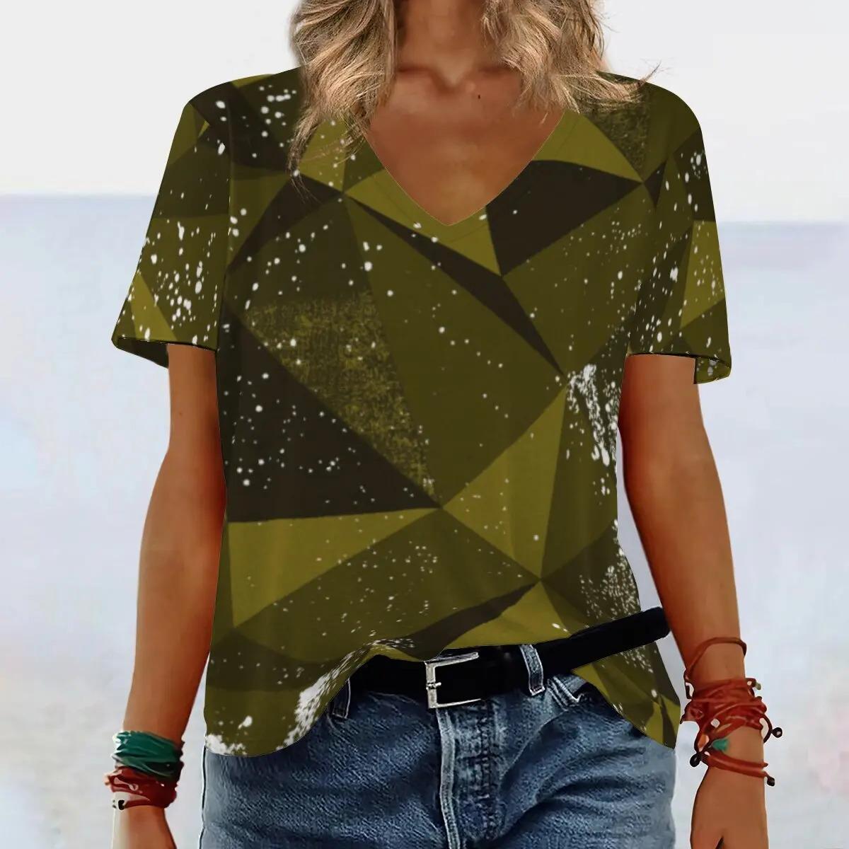 

Женская футболка с V-образным вырезом и короткими рукавами, женский повседневный летний наряд, комбинированная женская футболка против старения XXS