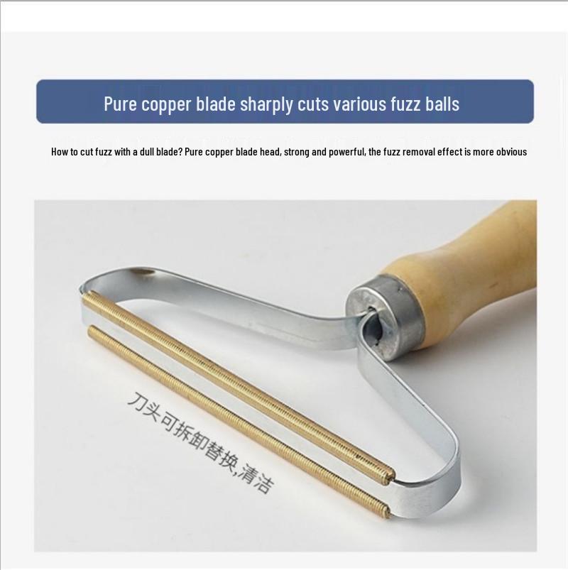 Manual Lint Remover for Cashmere & Wool – Double Blade Pilling Shaver with Pure Copper Brush