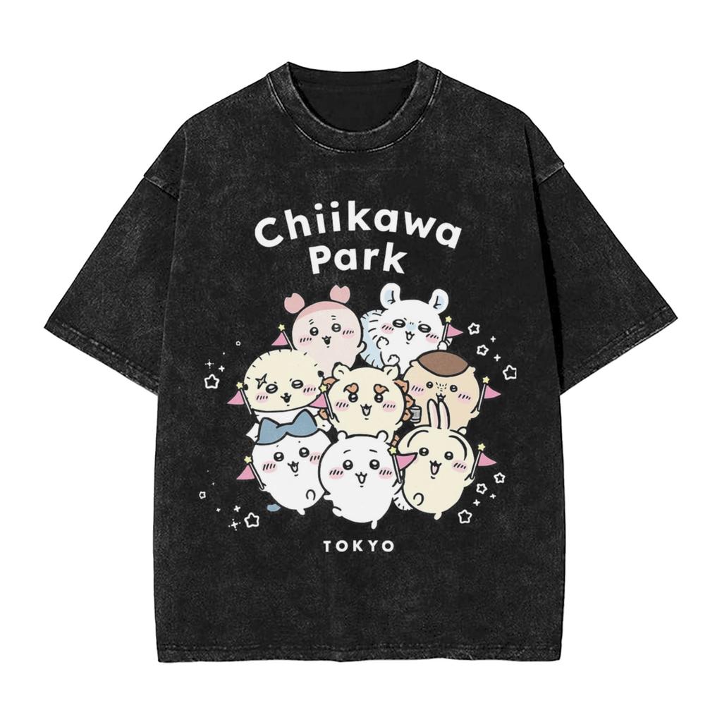 Chiikawas Cryba Gewaschenes T-Shirt Streetwear Hip Hop Lässige T-Shirts Tops Herren Damen Baumwolle Harajuku Bedruckt