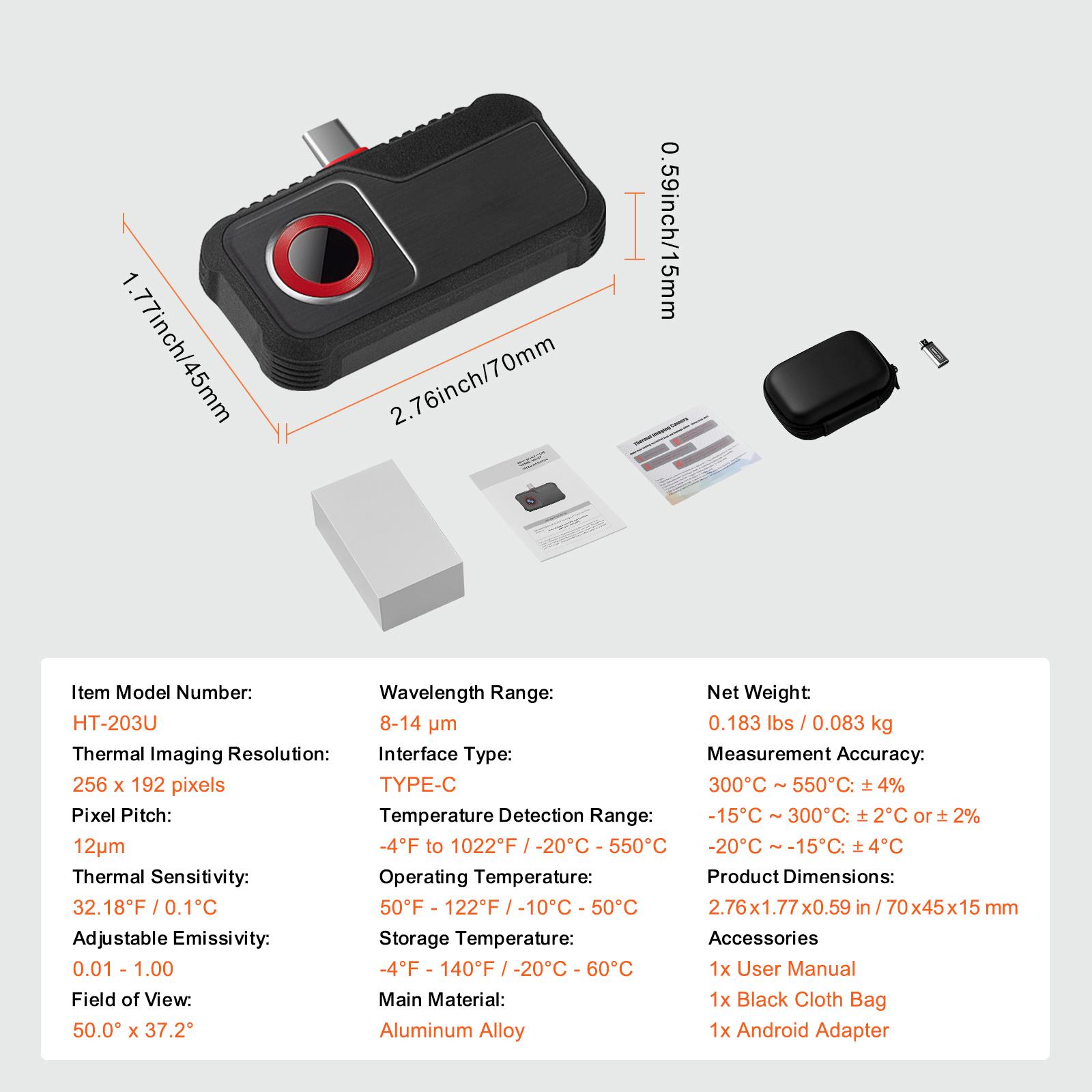 

SucceBuy Thermal Imaging Camera 256 x 192 IR Resolution Thermal Imager 25Hz Refresh Rate Thermal Camera for Android Tablet помаранчевий