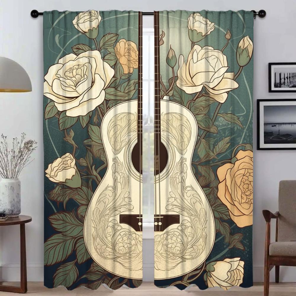 

Иллюстрация электрогитары Элегантные шторы для гостиной Затемняющая штора Хэллоуин украшение Тюль для спальни Детская W50xH70cmx2pcs-CL