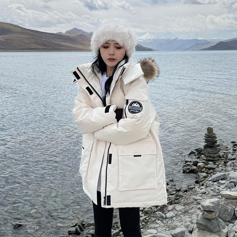 Women's High-End Thickened Winter Parka with Large Fur Collar - Mid-Length Warm Cotton-Padded Coat