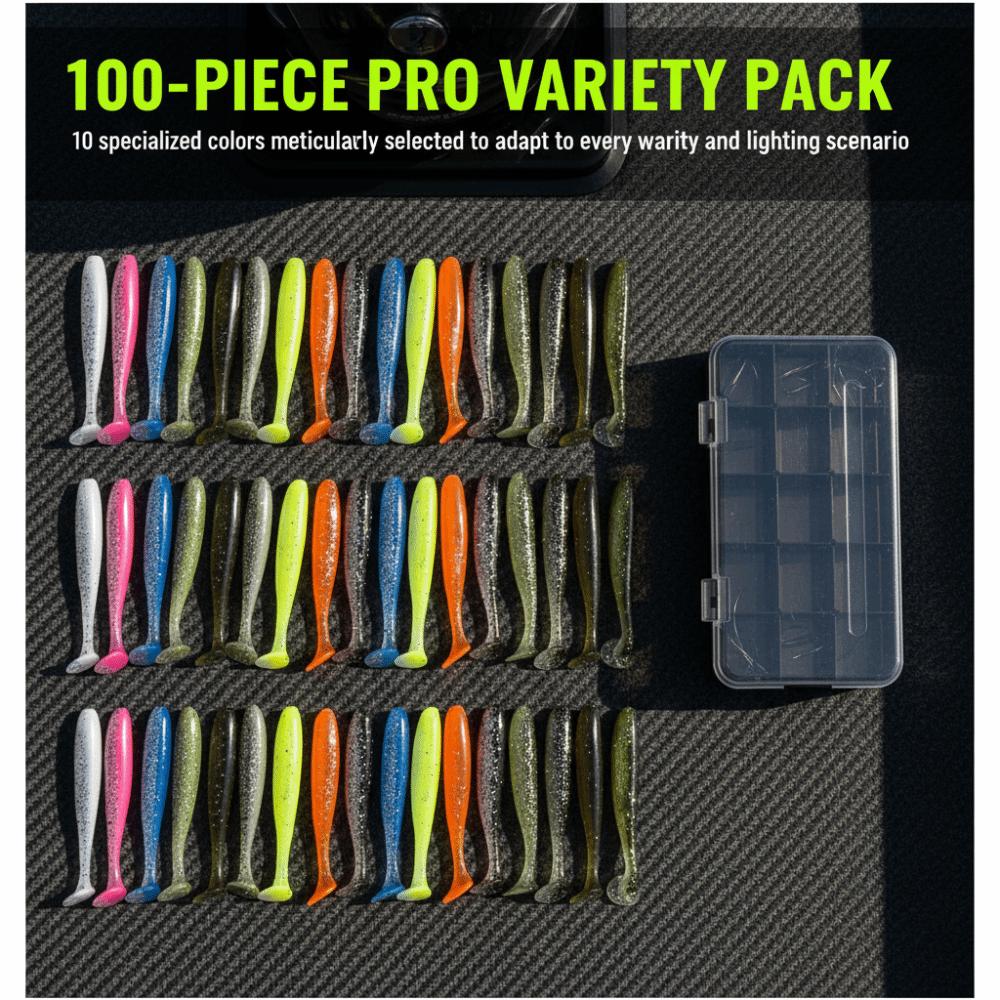 100PCS PVC Fishing Grub Baits Soft Swim Baits Durable Paddle Tail Swimbaits Bass Fishing