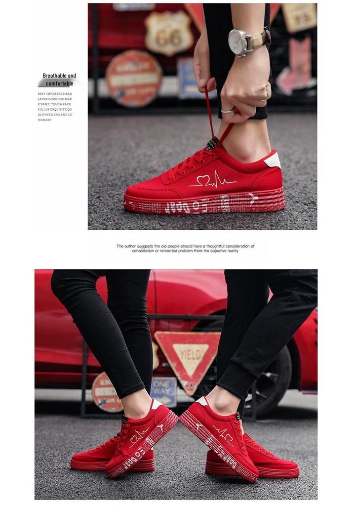 Unisex Red Canvas Sneakers: Women's Fashion, Men’s Thick-Soled Casual Shoes for Summer, Low-Top Design