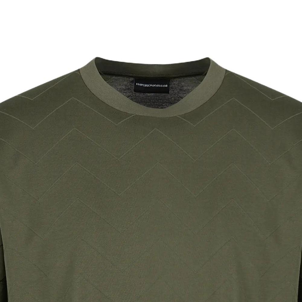 Emporio Armani FW23 Solid Houndstooth Pattern Embroidered Crew Neck Pullover Short Sleeve T-Shirt Men Tops Brown Green 6R1TDN-1JGYZ-0669