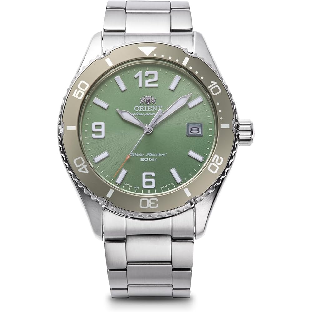 Мужские часы Orient Mako SOLAR с солнечной батареей, RN-WJ0001E, Зеленые, с гарантией японского производителя