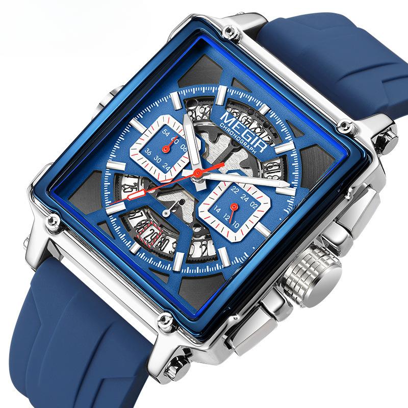 Men's Watch Fashion Square Waterproof Luminous Sports Quartz Watch Multifunctional Chronograph