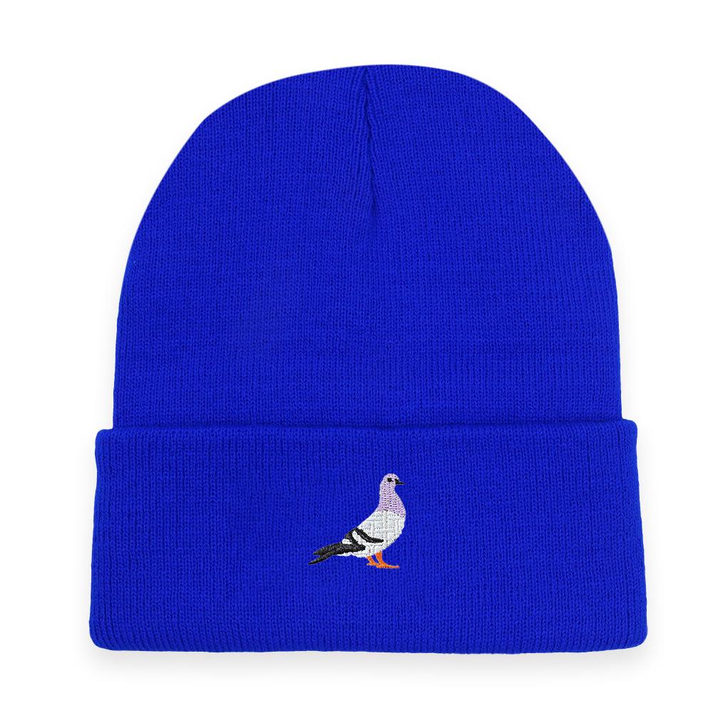 Men's and women's knitted hats for autumn and winter, warm pigeon embroidery pattern pullover, brimless woolen hat