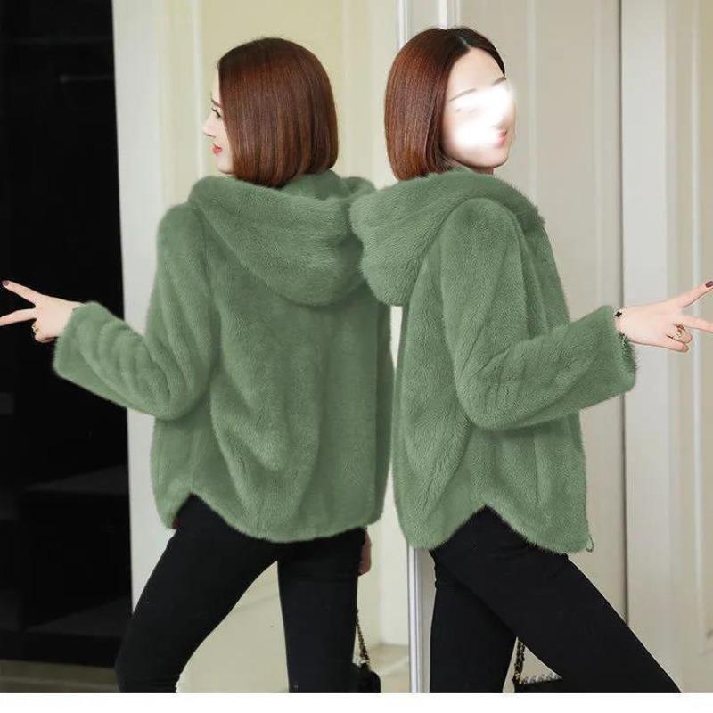 Fleece Thickened Warm Hooded Sweater Cardigan Women's Autumn and Winter Loose Imitation Lamb Plush Coat