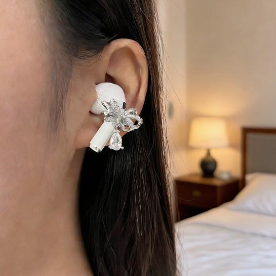 Full diamond bow zircon pendant earphone buckle fashionable and sweet daily bluetooth headset ins