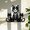 Vintage Metal Wall Art Mother Cat Kittens Striped Fantasy Silhouette Geometric Pattern Living Room Decor Gift for Cat Lovers