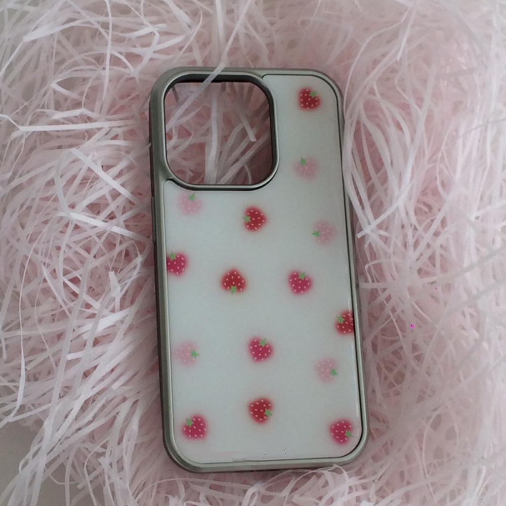 

Корейский чехол для телефона с клубникой и кремом для iPhone 17 16e 16 15 14 13 12 11 Air Pro Max X XR XSMAX 8 Plus Роскошная задняя крышка iPhone 11
