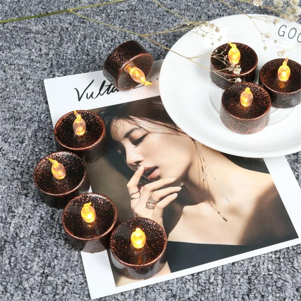 12pcs Tea Light Halloween Christmas Thanksgiving Flameless LED Candles 1.4 Inch Flickering Amber Festival Decor Battery Operated