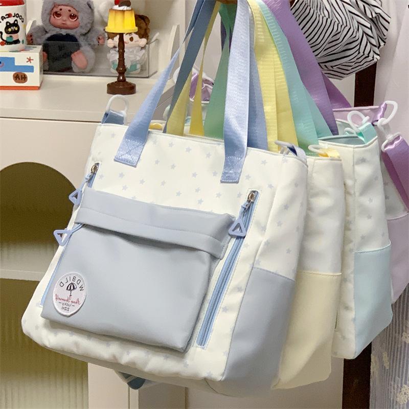 Neue süße Windkontrastfarbe Schultertasche große Kapazität frische niedliche Handtasche Student Pendeln Klasse Umhängetasche Frau