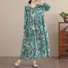 New Spring Summer Women Plus Size Vintage Floral Print Long Dress Loose Oversize Maxi Long Sleeve