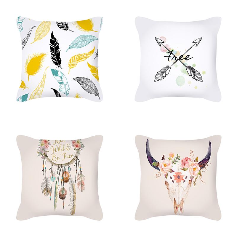 

45*45cm New Dream Catcher Feather Bull Head Print Sofa Pillow Cover Office Seat Car Cushion Cover Home Decor Pillow Cover