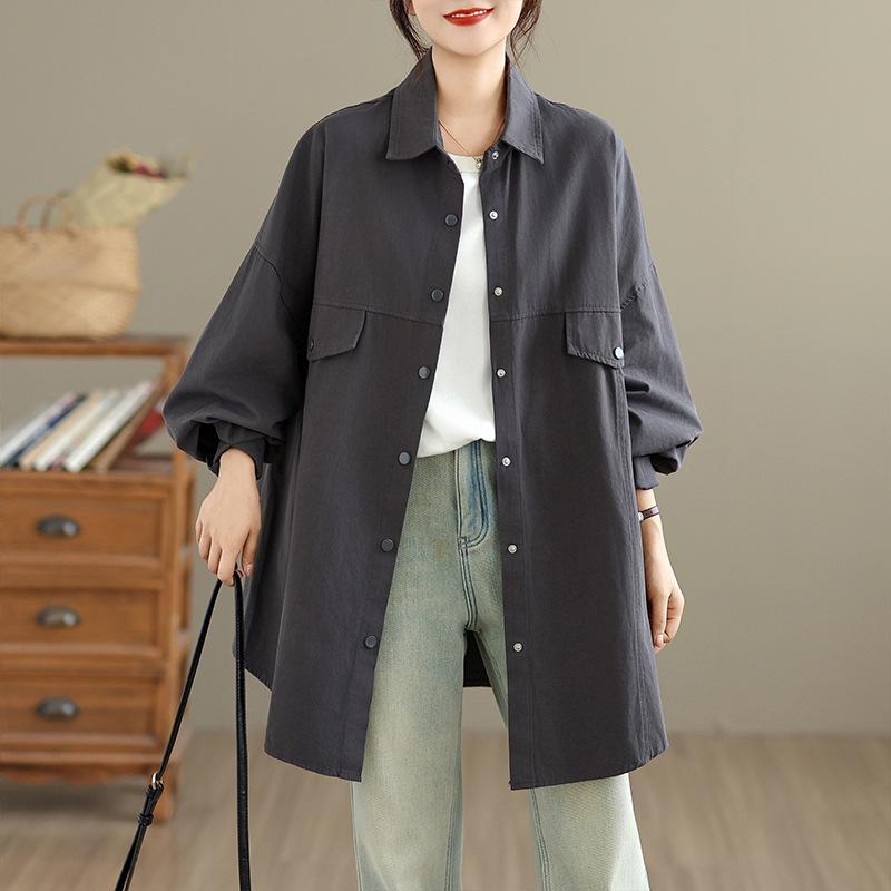 Autumn Women's Long Sleeved Shirt Jacket Versatile Mid Length Shirt Top