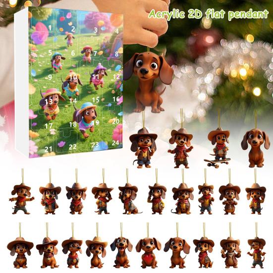 Dachshund Dog Advent Calendar 2025 24 Days Christmas Countdown Calendar with 2D Acrylic Hanging Dachshund Ornaments for Xmas Tree Decor