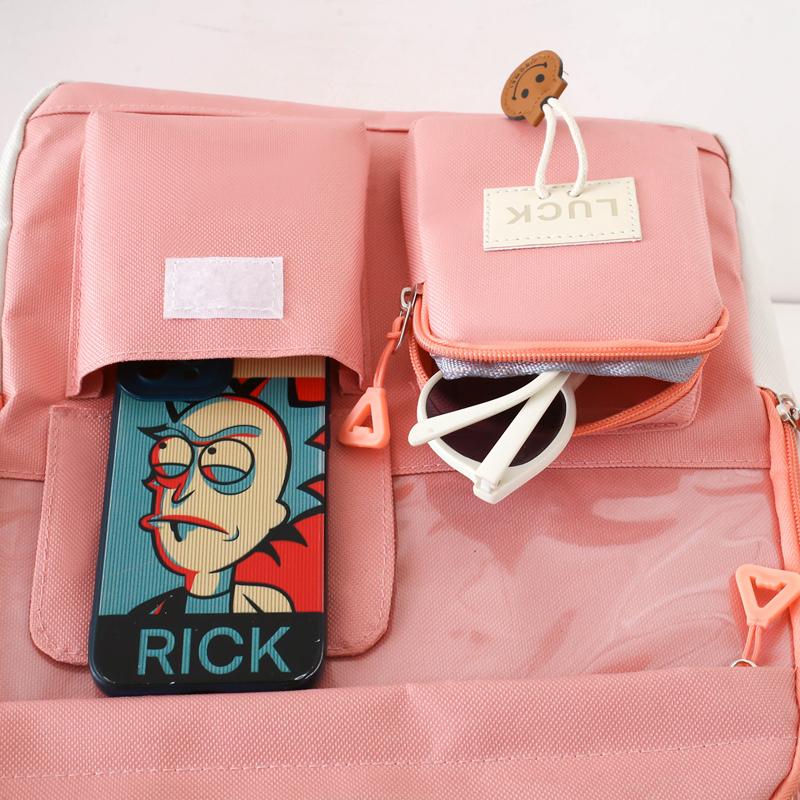 Five-Piece Backpack Set Women's Color Block Backpack Student Schoolbag Large Capacity Backpack