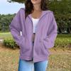 Women's Casual Fashion Solid Color Long Sleeved Zippered Hooded Sweatshirt
