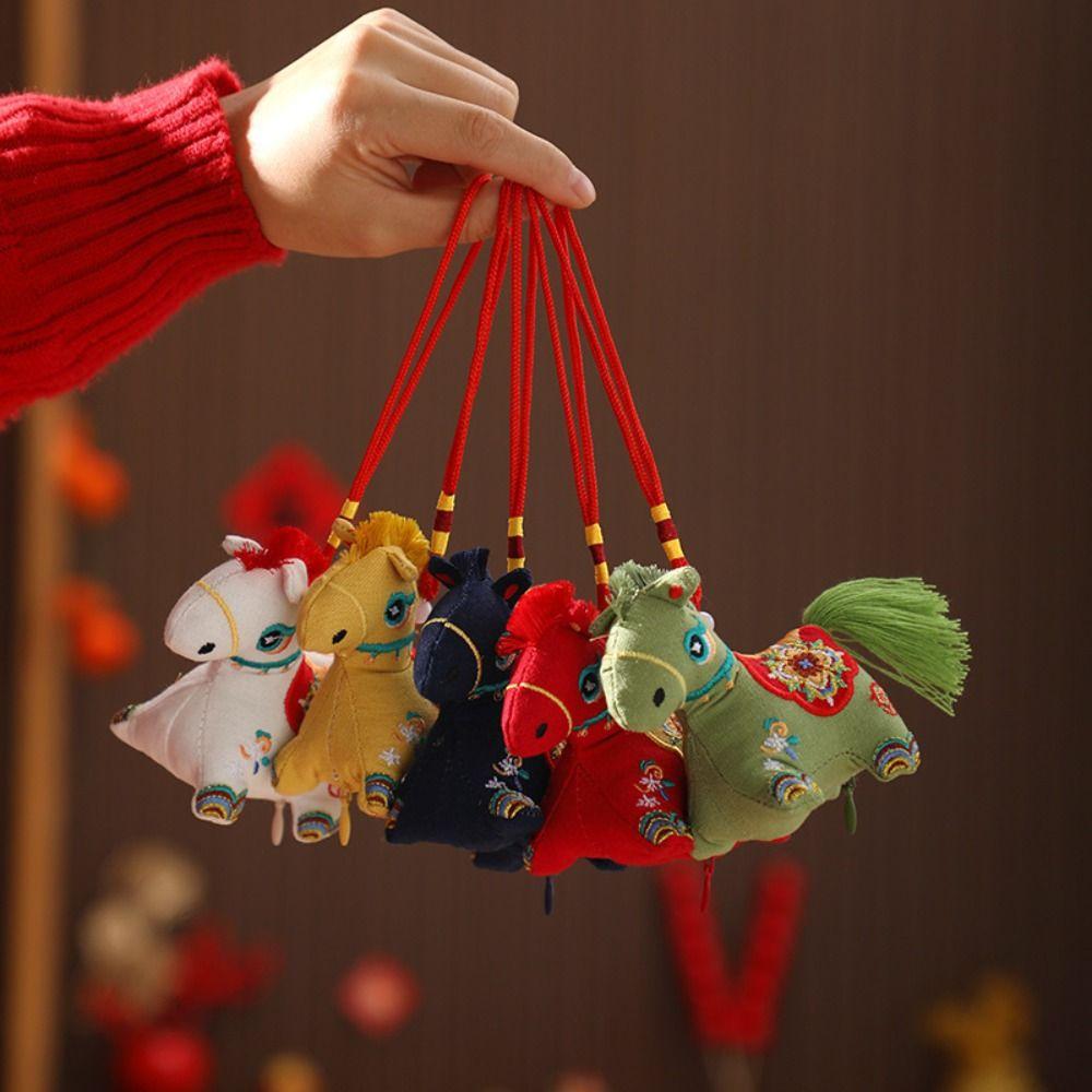 Red Embroidery Mascot Pony Pendant Embroidered Cartoon Bag Horse Hanging Decoration New Year Gift Chinese Style