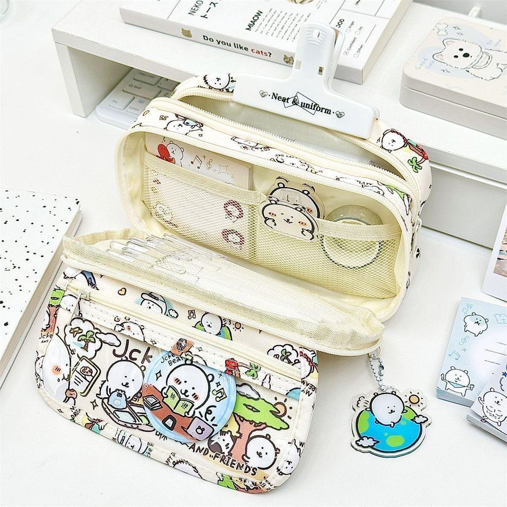 Small Red Book Cartoon Pencil Case With Multilayer Storage And Zipper For Students