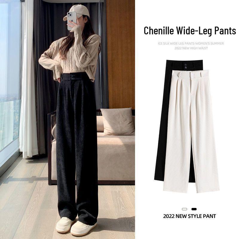 Women's Chenille High-Waisted Wide-Leg Corduroy Pants - Fleece-Lined for Spring, Autumn, and Winter 2025.