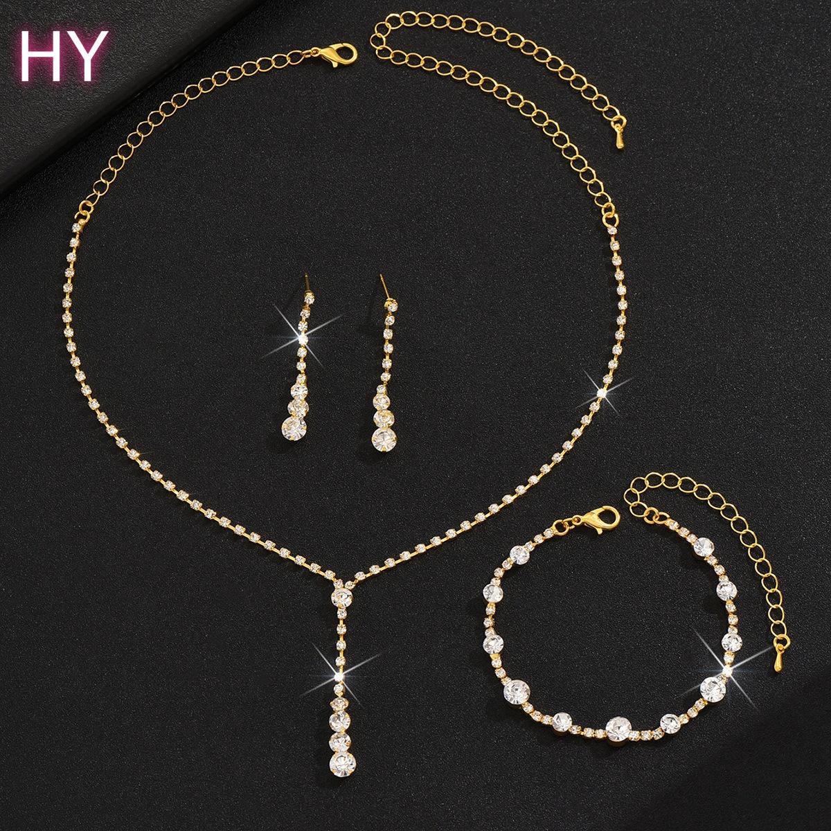 HY  New Collection: Wedding Dress Dinner Jewelry Exquisite Bridal Water Diamond Zircon Jewelry Necklace Earrings золотой