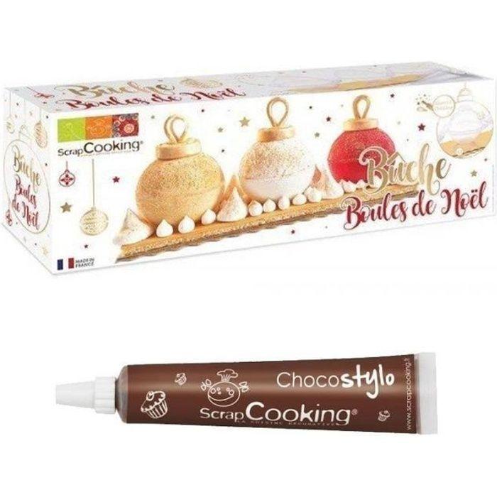 Moule à bûche Boules de Noël + 1 Stylo chocolat offert