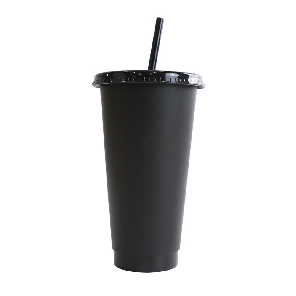 710ml Black White Straw Cup With Lid Color Change Coffee Cup Reusable Cups Plastic Tumbler Matte Finish Coffee Mug DROPSHIPPING