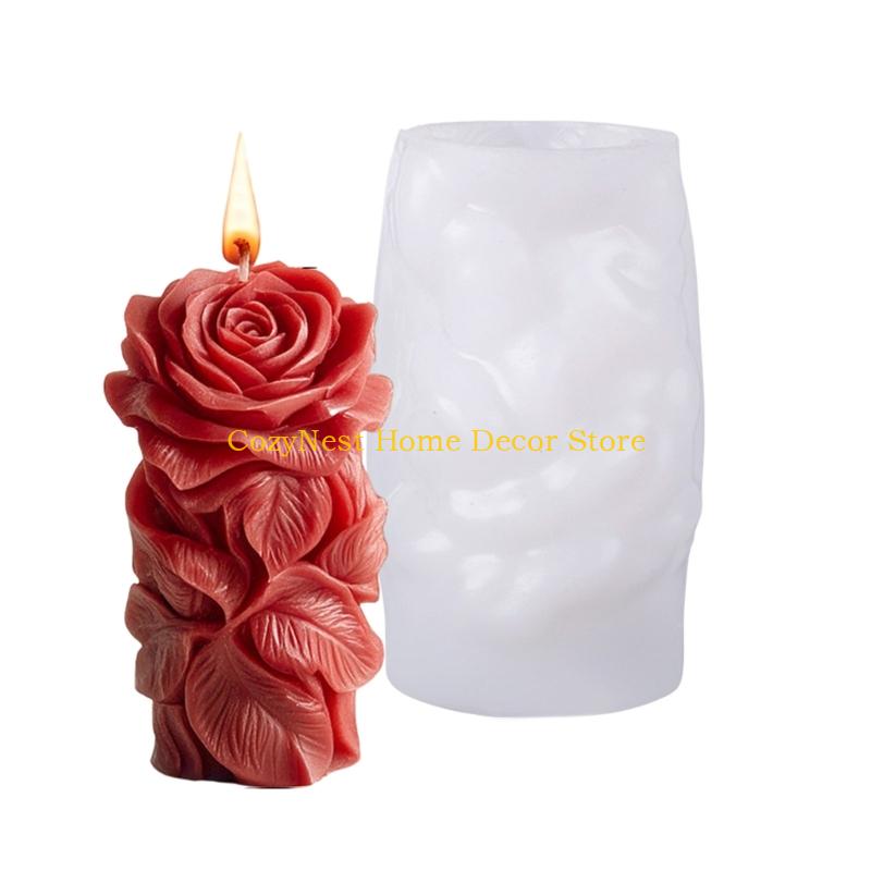 92MF Rose Flower Cylinder Silicone Molds for Candle Soap Home Decoration
