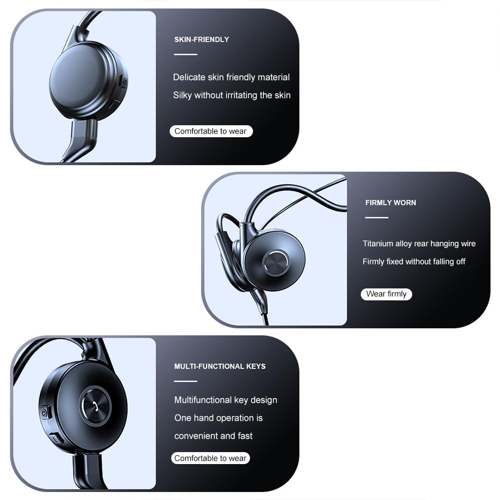 

Беспроводные наушники с костной проводимостью, открытые наушники Bluetooth, стереогарнитура для спорта, тренировок и бега чёрный