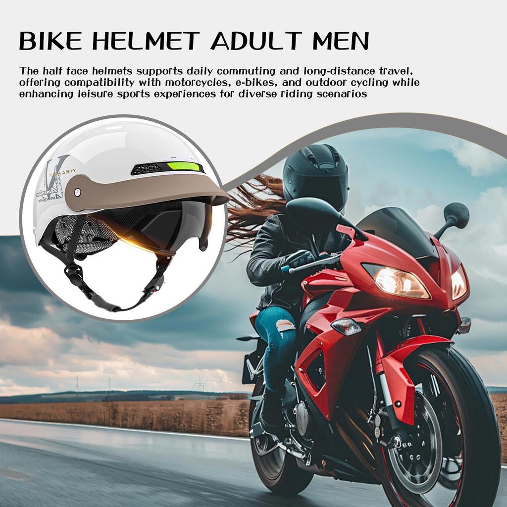 Motorcycle Half Helmet Open Helmet With Sun Visor Quick Release Motorcycle Head Gear For Men Cycling Scooter Skateboard Cruiser