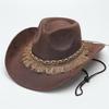 European and American suede warped edge western cowboy hat men and women outdoor curled brim ethnic style top hat felt hat