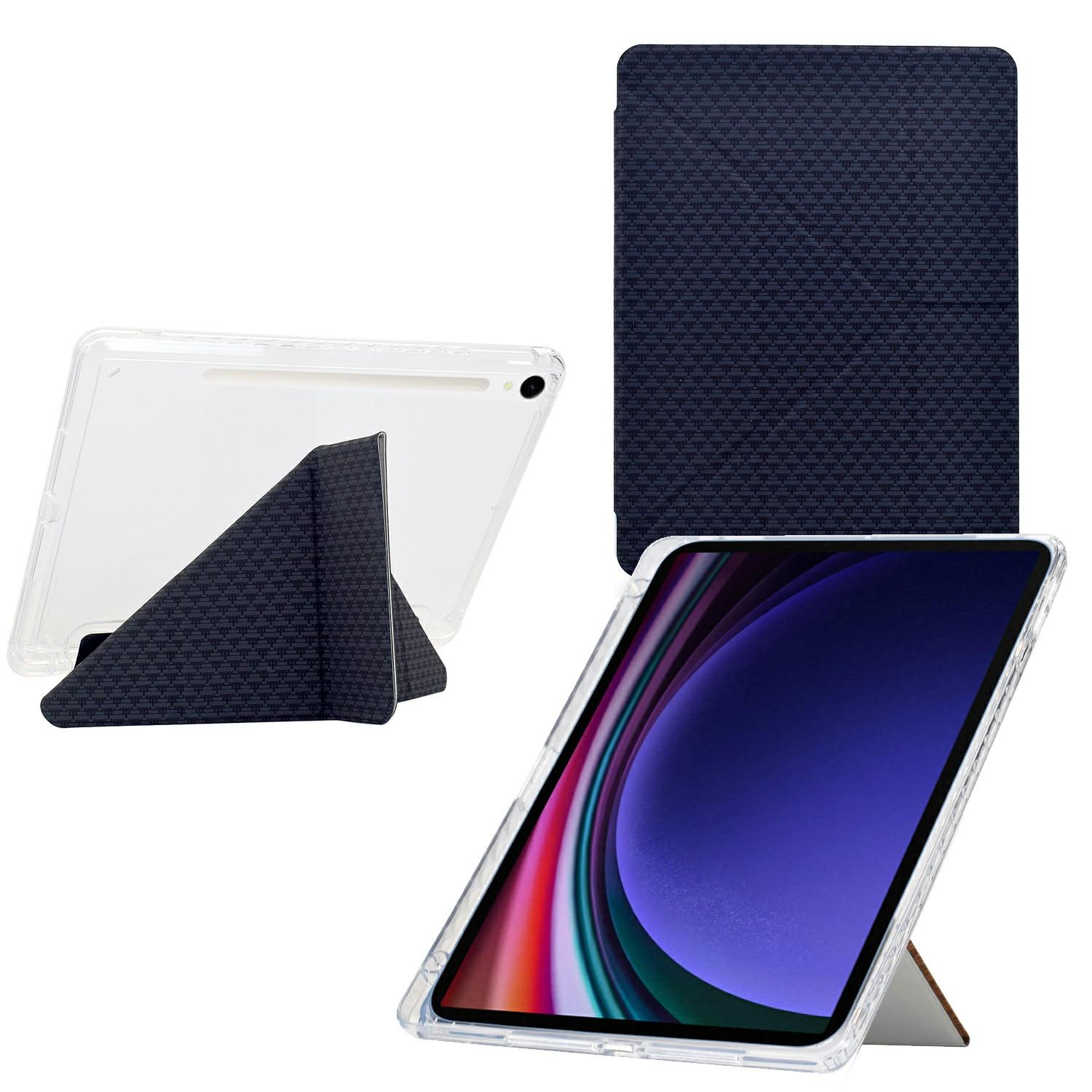 

Tablet Case For Samsung Galaxy Tab S10 FE/Tab S9 FE/Tab S9,Y-Fold Stand Pyramid-Patterned Leather+Clear Acrylic Cover with Pencil Holder Black
