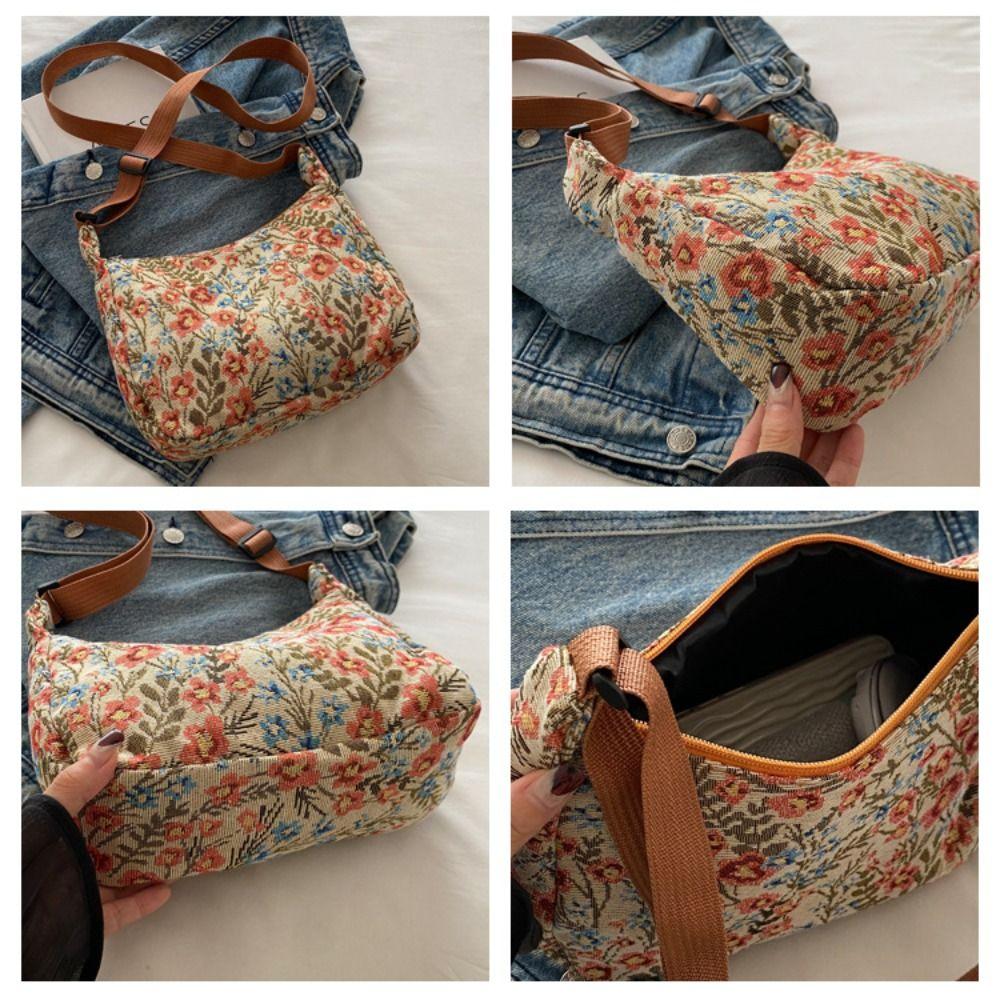 Fashion Vintage Crossbody Bag Half Moon Shape Printed pattern Handbag Texture Messenger Bag for Women