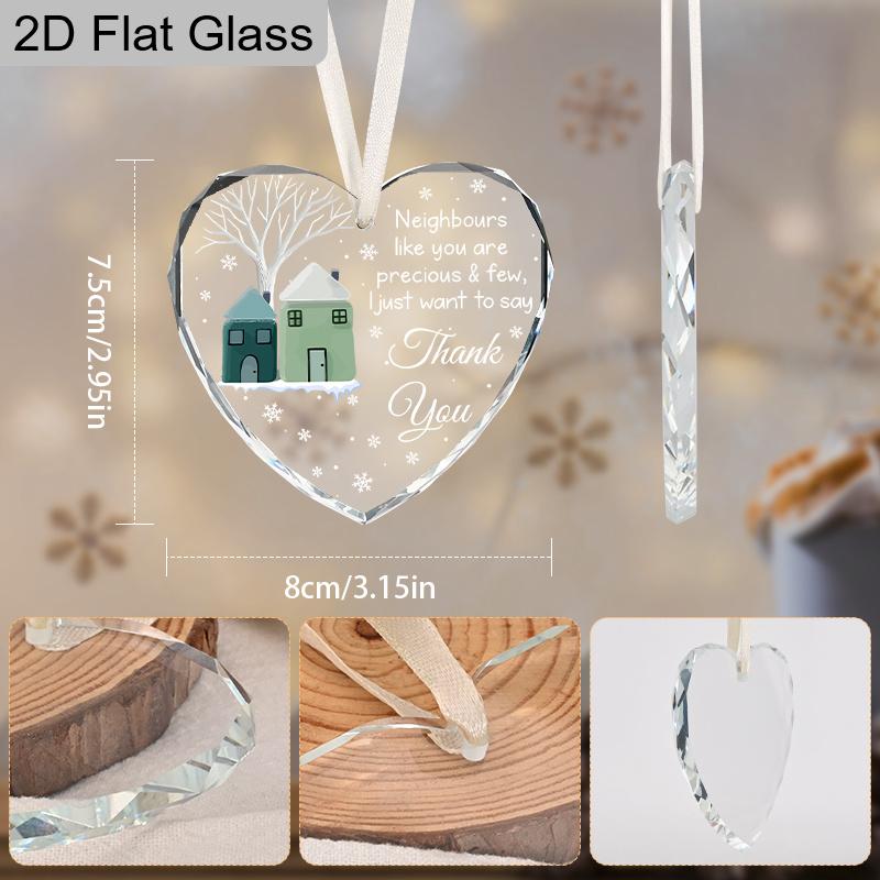 Glass Heart - Shaped Neighbour Ornament, House Design Hanging Keepsake, Ideal Gift for Neighbors, Home Decor,gift for Neighbour Appreciation