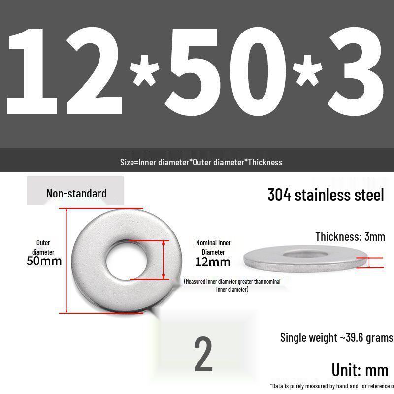 304 Stainless Steel Enlarged Flat Washer Ring (Sizes: M1.6-M22)