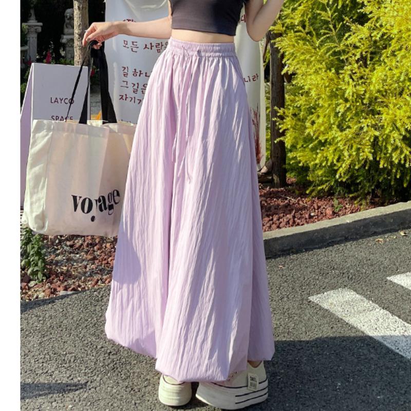 Grauer flauschiger Blütenknospenrock für Damen im Sommer Dünner Eisseiden-Laternenrock Hohe Taille Schlank A-Linien-Midirock