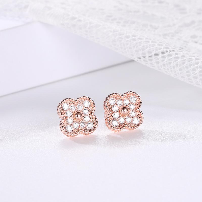 3PCS Clover Bracelet Necklace Female Earnail Set Lucky Accessories Student Accessories